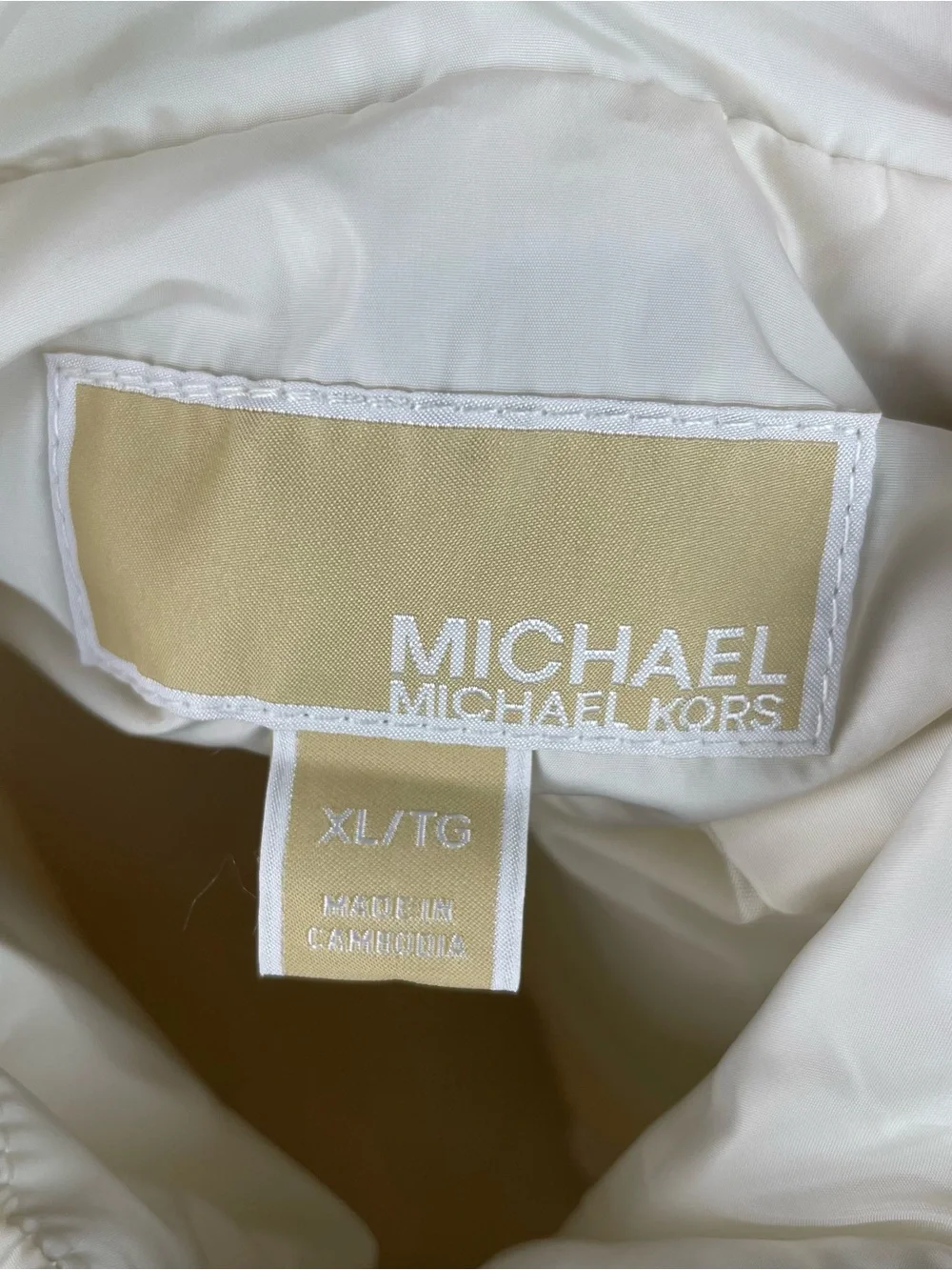 Michael Kors White Cream Gold Full Zip Puffer Vest Women XL Extra Large